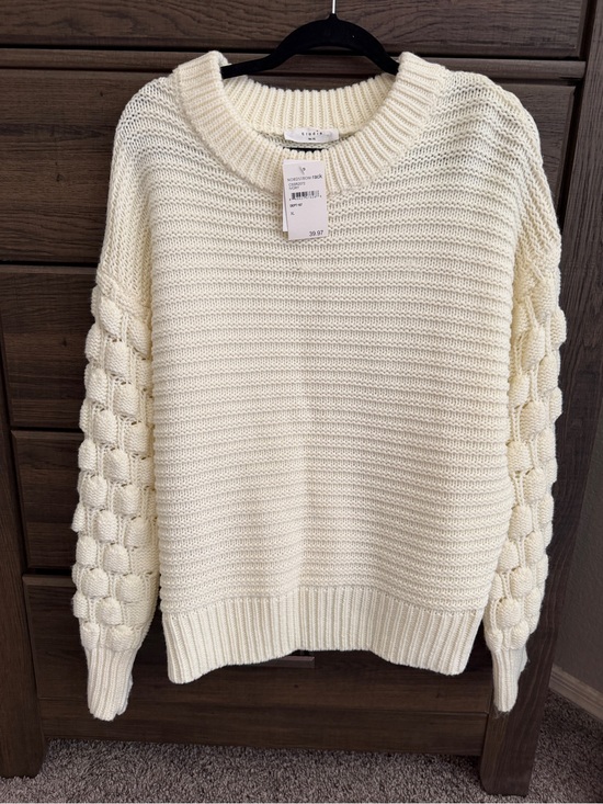 Elodie Sweaters - Elodie Cream Chunked Cable-Sleeve Crew Sweater